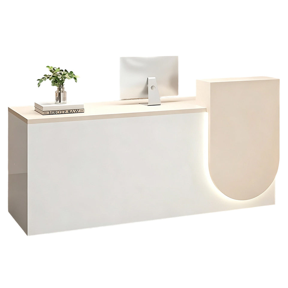 Durable Reception Desk with Cable Grommet Design, Silent Keyboard Tray & Lockable Storage Cabinet for Office, Salon & Retail Spaces (47–118" L)