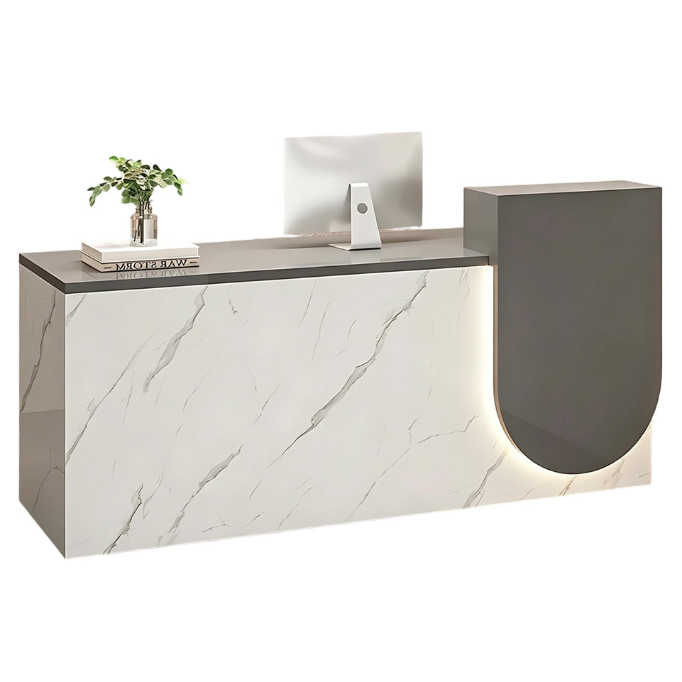 Durable Reception Desk with Cable Grommet Design, Silent Keyboard Tray & Lockable Storage Cabinet for Office, Salon & Retail Spaces (47–118" L)