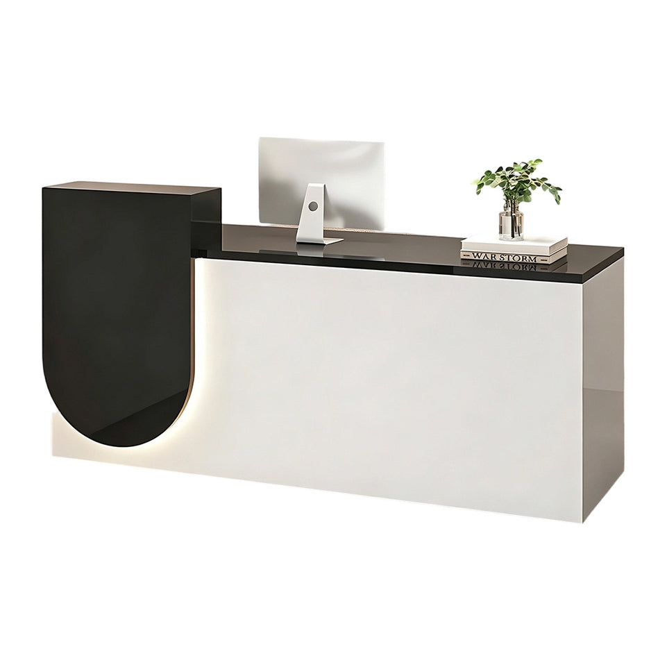 Durable Reception Desk with Cable Grommet Design, Silent Keyboard Tray & Lockable Storage Cabinet for Office, Salon & Retail Spaces (47–118" L)