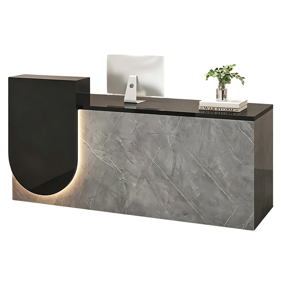 Durable Reception Desk with Cable Grommet Design, Silent Keyboard Tray & Lockable Storage Cabinet for Office, Salon & Retail Spaces (47–118" L)