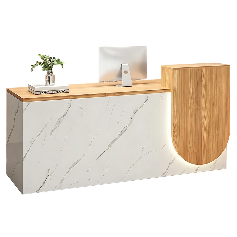 Durable Reception Desk with Cable Grommet Design, Silent Keyboard Tray & Lockable Storage Cabinet for Office, Salon & Retail Spaces (47–118" L)
