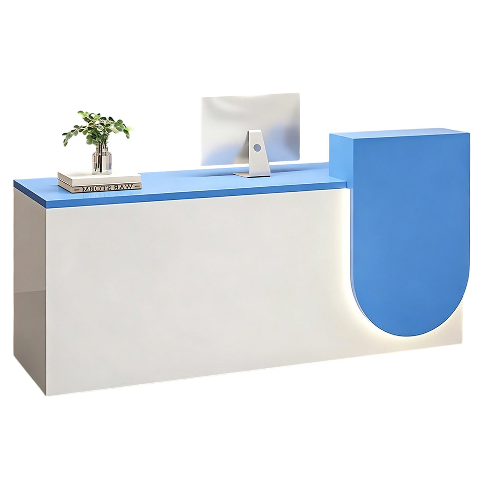Durable Reception Desk with Cable Grommet Design, Silent Keyboard Tray & Lockable Storage Cabinet for Office, Salon & Retail Spaces (47–118" L)