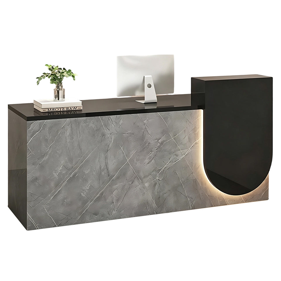 Durable Reception Desk with Cable Grommet Design, Silent Keyboard Tray & Lockable Storage Cabinet for Office, Salon & Retail Spaces (47–118" L)
