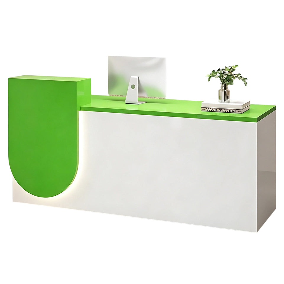 Durable Reception Desk with Cable Grommet Design, Silent Keyboard Tray & Lockable Storage Cabinet for Office, Salon & Retail Spaces (47–118" L)