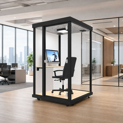 Portable Acoustic Pod with High-density Soundproof Panels, Tempered Glass, Ventilation System & Modular Steel Frame for Private Spaces