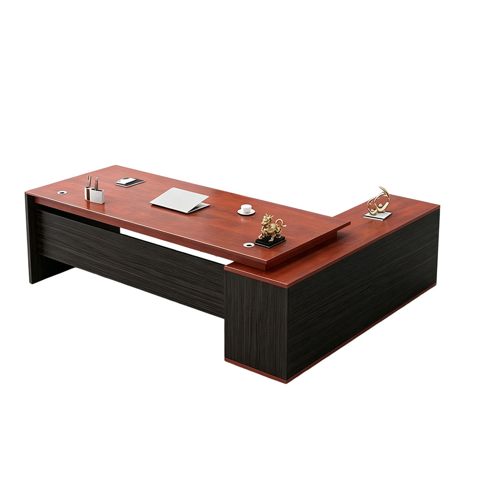 Elegant 55"–79" L Executive Desk with Thick Durable Desktop, Precision Edge Banding, Smart Cable Management, Large Storage Cabinet for Professional Offices