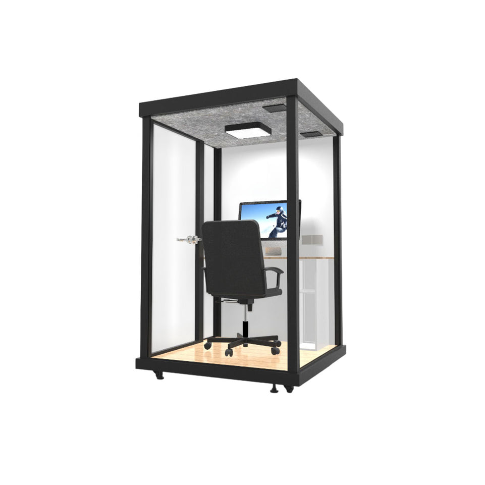 Portable Acoustic Pod with High-density Soundproof Panels, Tempered Glass, Ventilation System & Modular Steel Frame for Private Spaces
