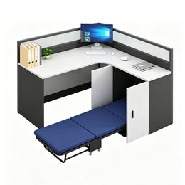 Office Workstation Desk with Side Storage, Folding & Privacy Panel for Home Office