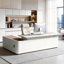 L-Shaped Executive Desk with Cable Management, Dual-Tone & LED Lighting for Home Office