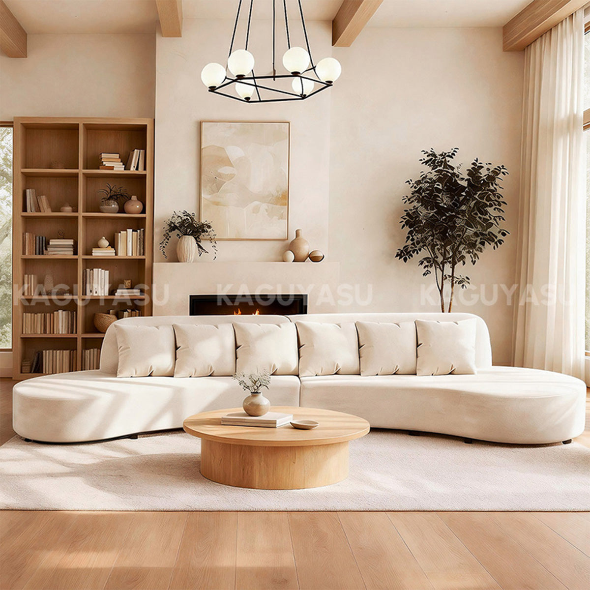 The Serpentine Curve: Premium Cream Sectional Sofa SZ-SF-0004
