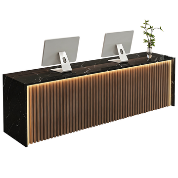 Modern Reception Desk with Keyboard Tray, Lockable & LED Lighting for Office Lobby