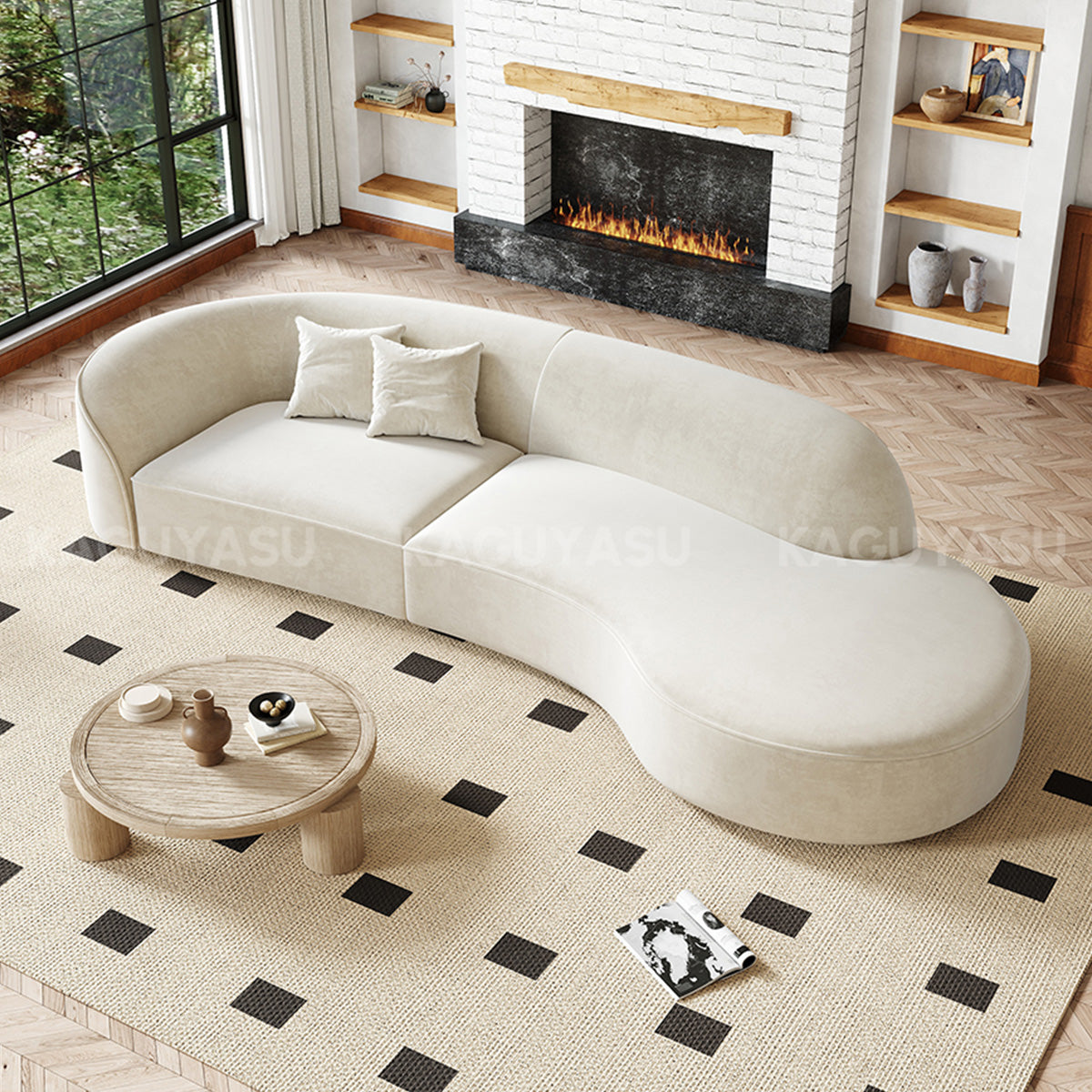 Minimalist Soft Curved Sofa with Single Armrest for Living Room SZ-SF-0003（In Stock）