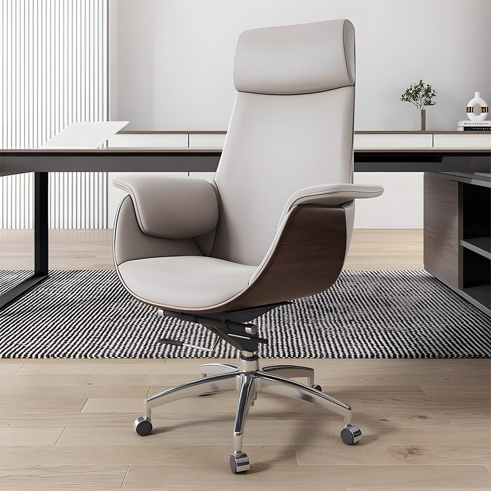 White Ergonomic Executive Adjustable Leather Office Chair with Wheels and Headrest LBY-M020