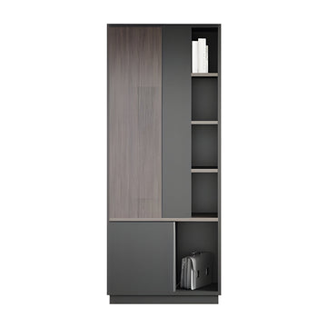 Storage Cabinet, Dark Wood-Toned Without LED Strip, Dark Wood-Toned finish, L31" x W16" x H79", for office storage space, office storage furniture