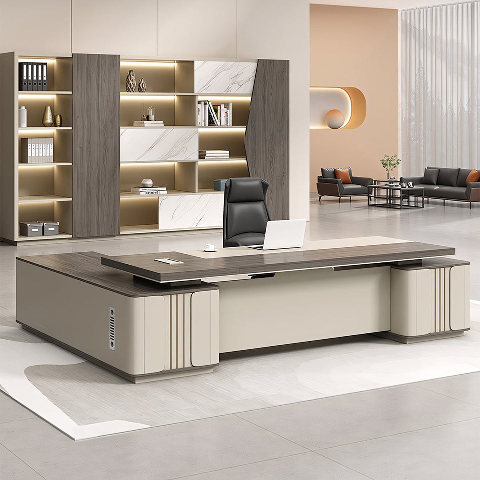 Modern Wooden L-shaped Executive Desks with Drawers and Credenza  LBZ-K066