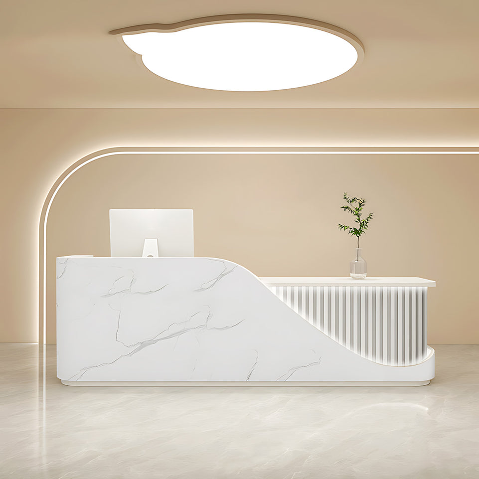 Modern Curved Reception Desk with Stone-Look Front Panel