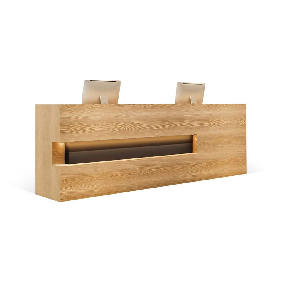 Hollow-Out Straight Solid Wood Reception Desk with Cabinets and Drawers for Clothing Stores and Hotels JDT-014