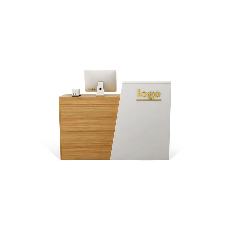 Color-Blocked Straight Reception Desk with Keyboard Tray and Lockable Drawer – Ideal for Clothing Stores and Salons JDT-102