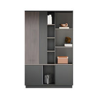 Storage Cabinet, Dark Wood-Toned Without LED Strip, Dark Wood-Toned finish, L47" x W16" x H79", for office storage space, office storage furniture