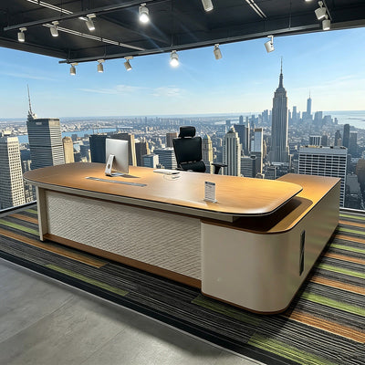Sophisticated Executive Desk with Extended Spacious Desktop, Privacy Front Panel, Hidden CPU Storage Cabinet & Large Capacity Side Storage Cabinet for Professional Offices