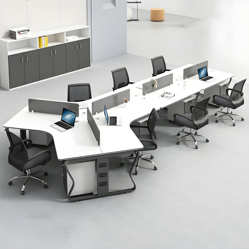 Modern Office Workstation with Storage Cabinet for Multiple Users
