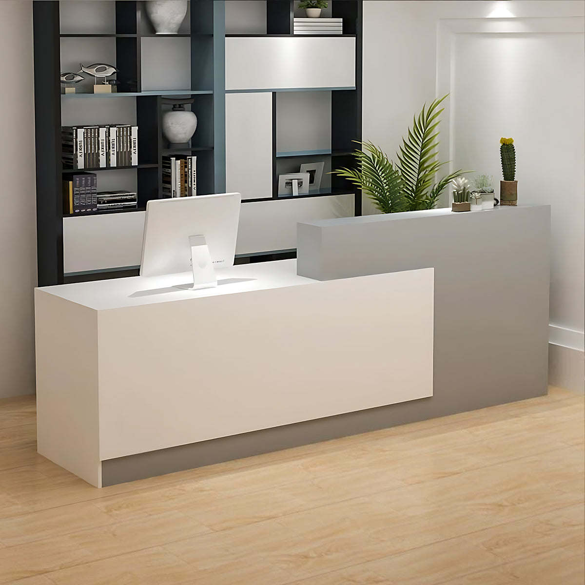 Professional and Stylish High-Function Gray Reception Front Desk with