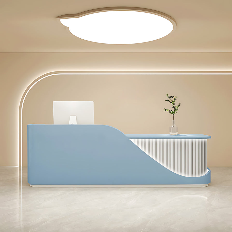 Modern Curved Reception Desk with Stone-Look Front Panel