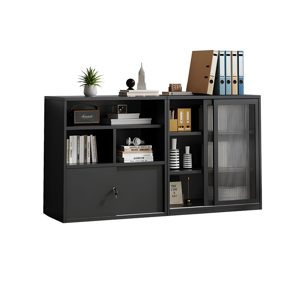 Modern Versatile Lockable File Cabinet with Hidden Handles and Glass Doors for Office or Tearoom CWG-2165
