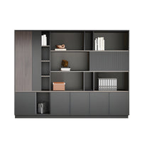 Storage Cabinet, Dark Wood-Toned Without LED Strip, Dark Wood-Toned finish, L94" x W16" x H79", for office storage space, office storage furniture
