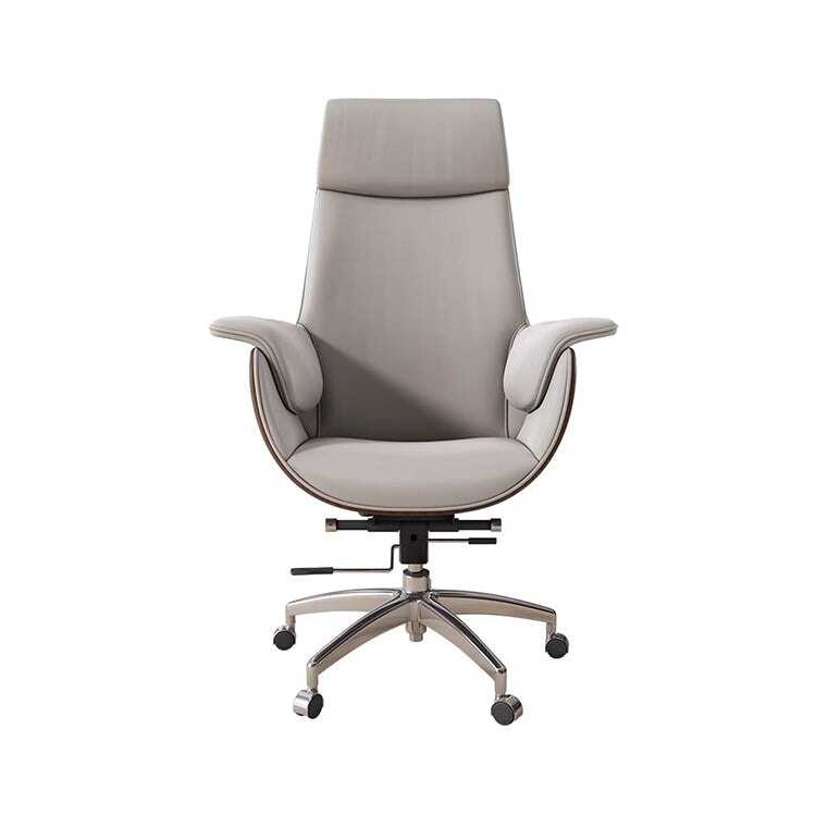 White Ergonomic Executive Adjustable Leather Office Chair with Wheels and Headrest LBY-M020