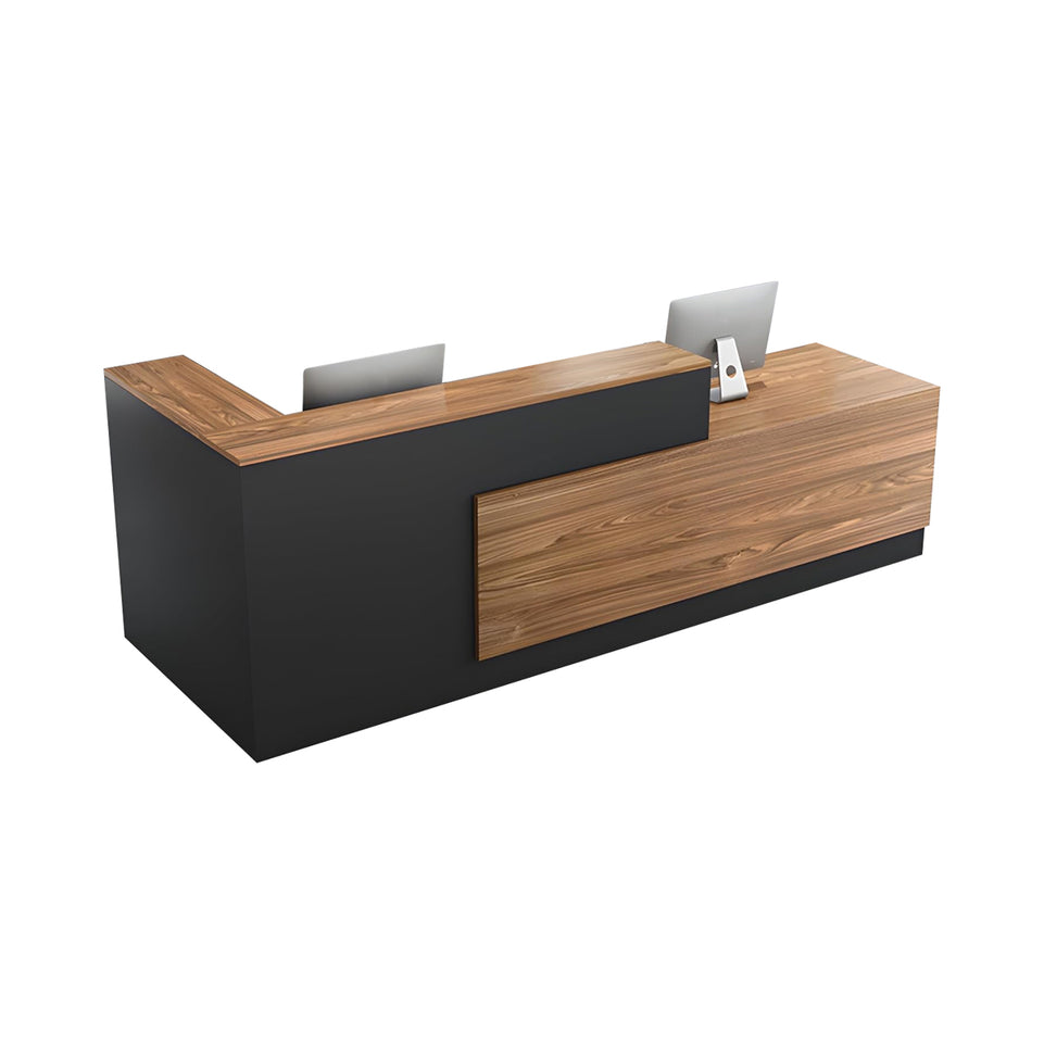 Color-Blocked L-Shaped Reception Desk with Keyboard Tray and Lockable Drawer for Offices and Hotels JDT-011-KC-W  (West Coast)