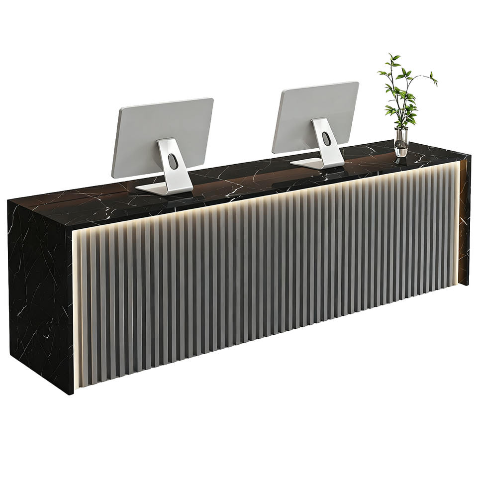 Modern Wood Slat Reception Desk with Lockable Storage and Keyboard Tray JDT-2307