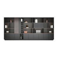 Storage Cabinet, Dark Wood-Toned Without LED Strip, Dark Wood-Toned finish, L157" x W16" x H79", for office storage space, office storage furniture