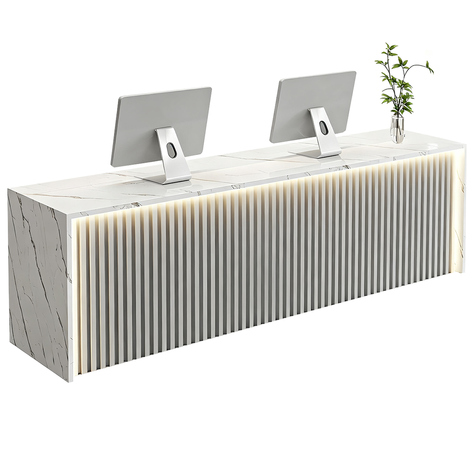 Modern Wood Slat Reception Desk with Lockable Storage and Keyboard Tray JDT-2307