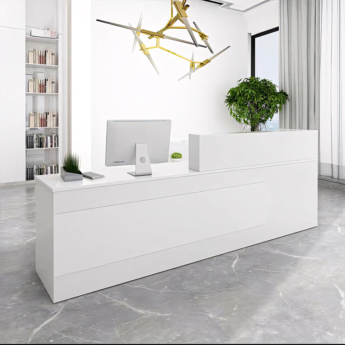 Color-Blocked Straight Reception Desk with Double-Layered Countertop and Lockable Drawer for Offices JDT-1046