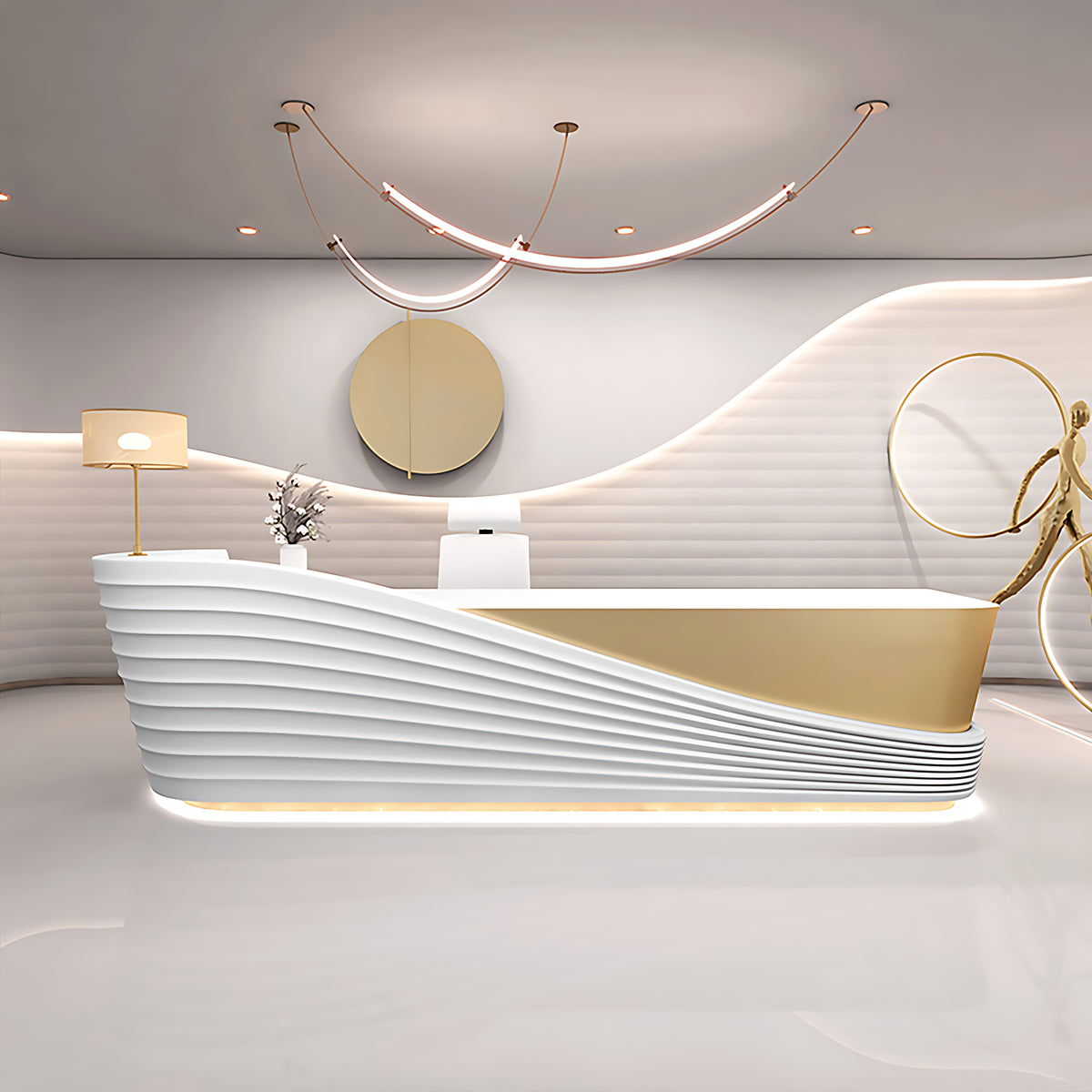 Boat-Shaped Stainless Steel Straight Reception Desk with Large Storage for Hair Salons JDT-109