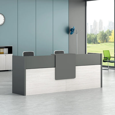 Color-Blocked Straight Reception Desk with Compartments and Cabinet for Training Institutions JDT-1084