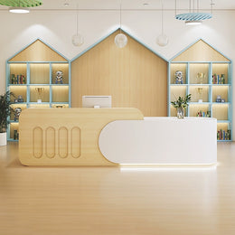Cute Color-Blocked Front Desk with LED Lights and Multiple Storage Cabinets for Training Institutions JDT-10142