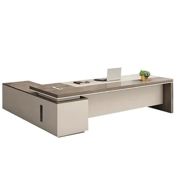 L-Shaped Executive Desk with Cable Management, Lockable & Lumbar Support for Home Office