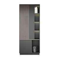 Storage Cabinet, Dark Wood-Toned With LED Strip, Dark Wood-Toned finish, L31" x W16" x H79", for office storage space, office storage furniture