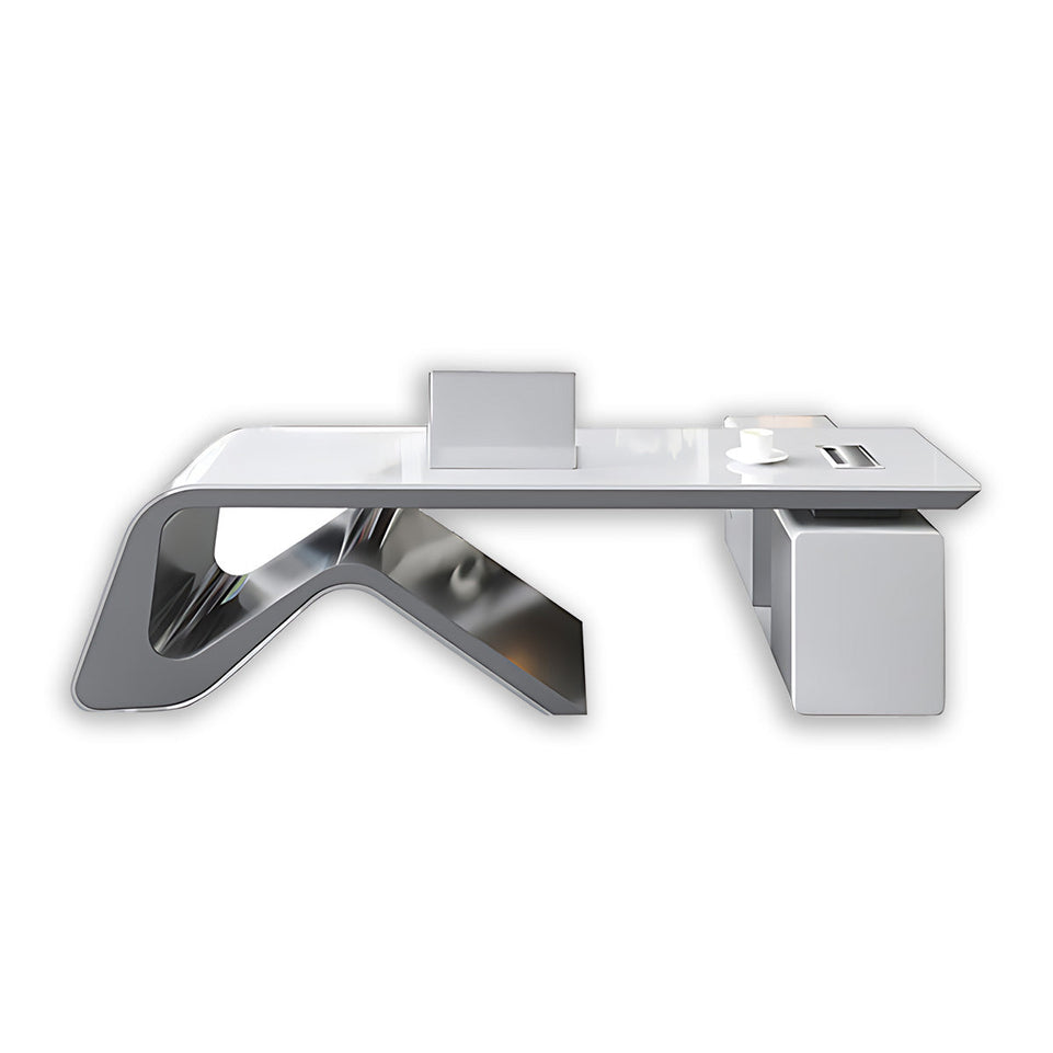 Stylish and Modern White Lacquered Executive Office Desk Boss Desk LBZ-7226（In Stock）