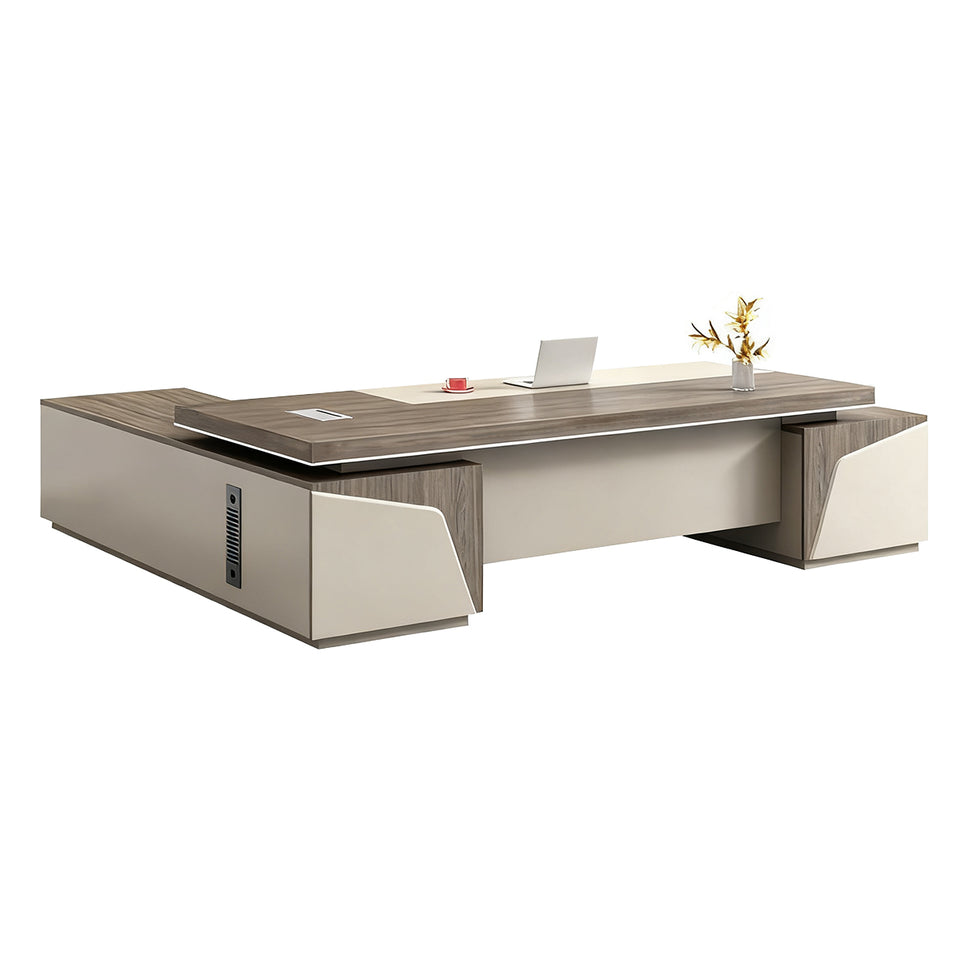 Modern Minimalist Executive Desk PC Ventilation Ports and Side Cabinet LBZ-10191