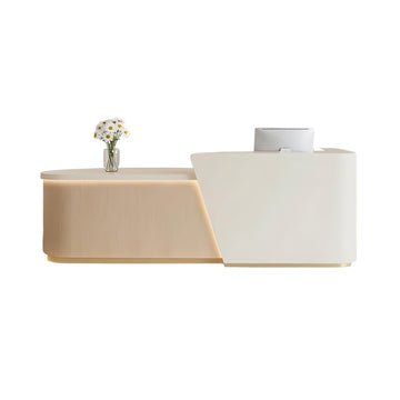 Curved Reception Desk 47-157 in Wide with LED Lighting, Lockable & File Drawers for Salon