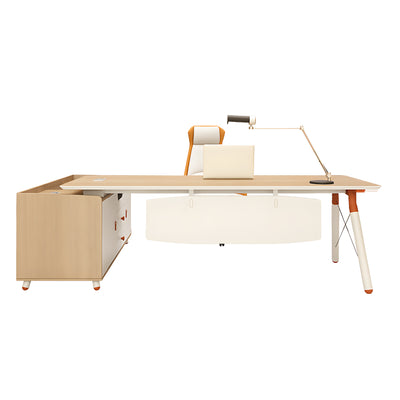 Modern and Stylish Executive Desk with Skirt Panel and Side Cabinet of Natural Finish LBZ-10195