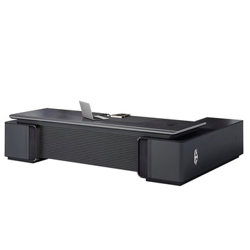 Modern Executive Desk with Curved, Cable Management & Lockable for Home Office