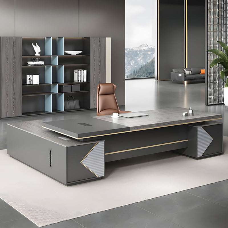 Sleek Side Cabinet Executive Desk with Cable Management Box