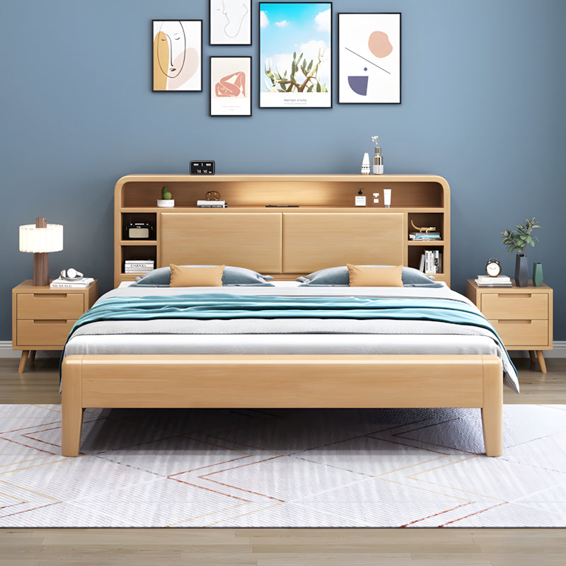 Solid Wood Bedroom Queen Bed with Storage Headboard (In Stock)