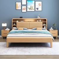Solid Wood Bedroom Queen Bed with Storage Headboard (In Stock)