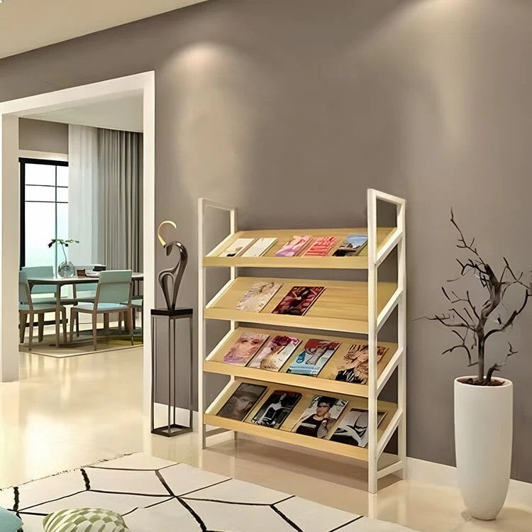 Angled Floor-Standing Bookshelf with Storage for Display Racks and Magazines ZZJ-008