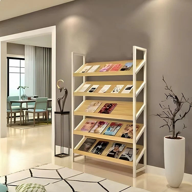 Angled Floor-Standing Bookshelf with Storage for Display Racks and Magazines ZZJ-008